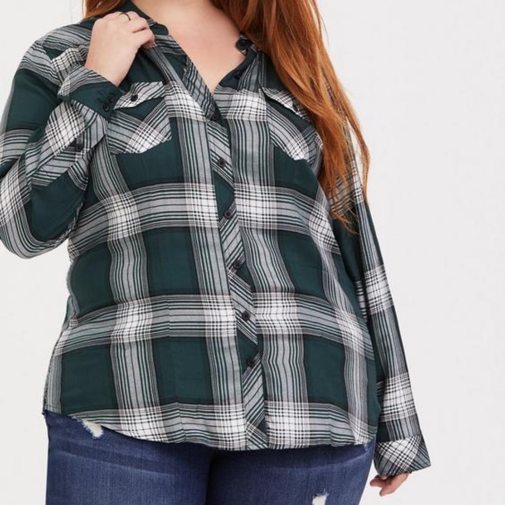 Torrid Plaid Button-Down Long Sleeve Shirt - Plus Size 00
